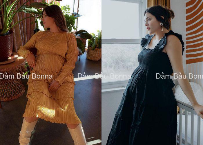 Đầm bầu đẹp công sở váy bầu dự tiệc thiết kế dáng suông kẻ bbr thoáng mát sang chảnh từ 45kg đến 70kg Shopee Việt Nam